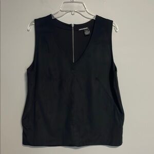 DKNY Black Faux Suede V Neck Sleeveless Shirt Size XL